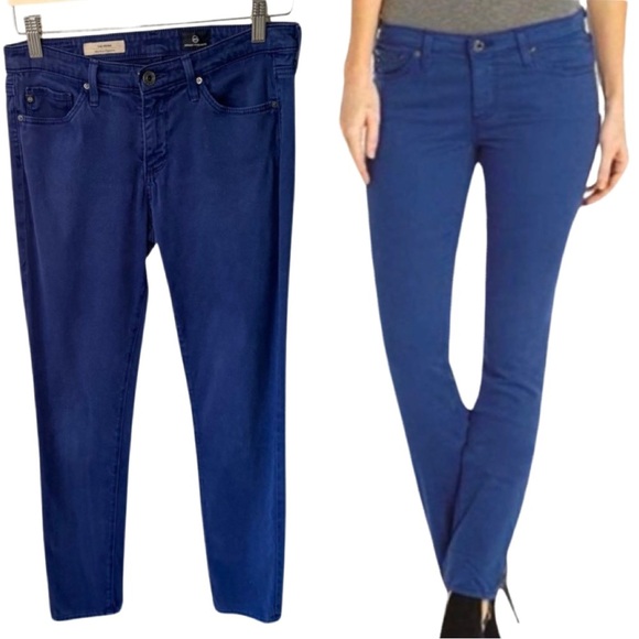 Ag Adriano Goldschmied Denim - AG Adriano Goldschmidt Prima Cigarette Mid-Rise Stretch Sateen Jeans Royal Blue